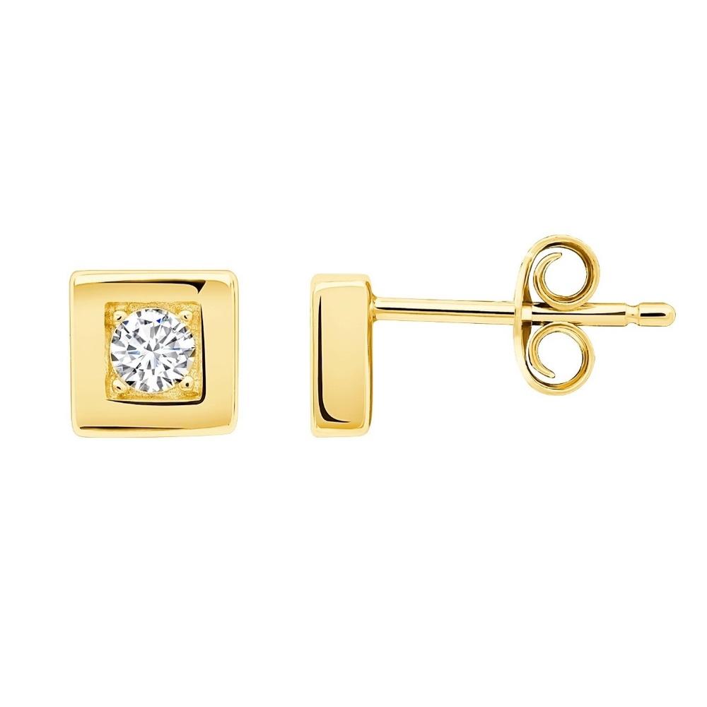 Crislu Square Frame Stud Earrings in Yellow Gold